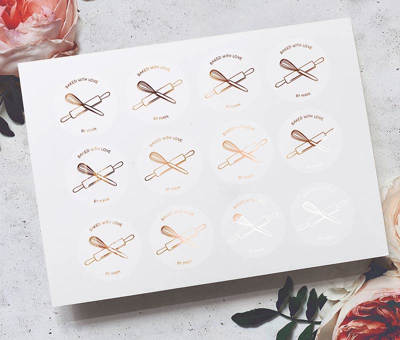 Baking business stickers with personalized name - Real Foil - Clear Matte