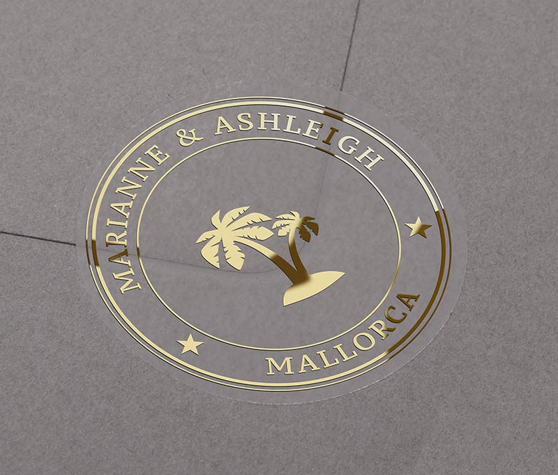 Palm tree wedding stickers foil printed