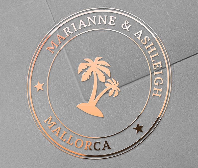 Palm tree wedding stickers foil printed