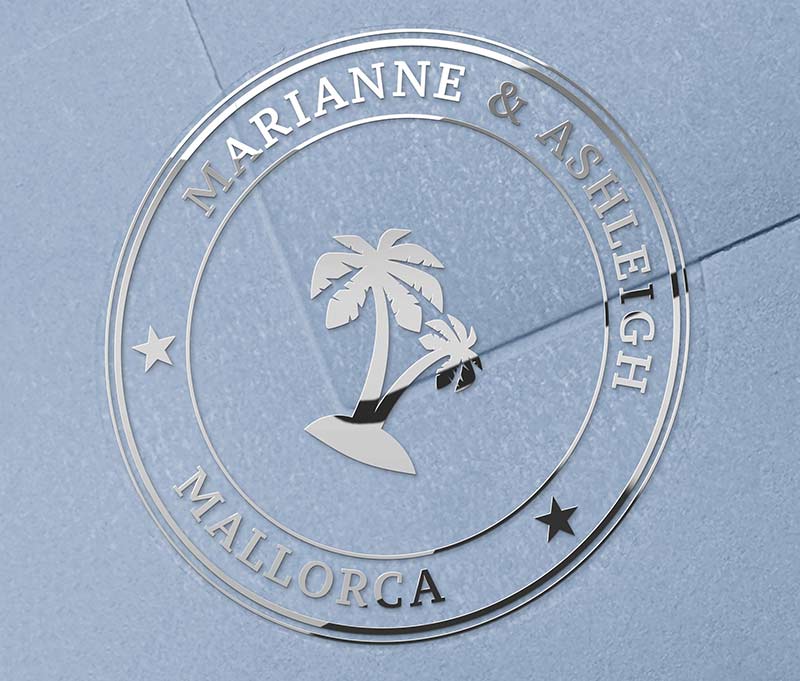 Palm tree wedding stickers foil printed
