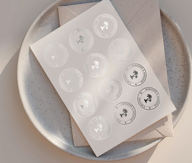 Palm tree wedding stickers foil printed