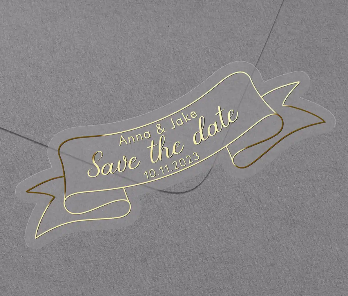 Ribbon shape save the date stickers with gold foil print