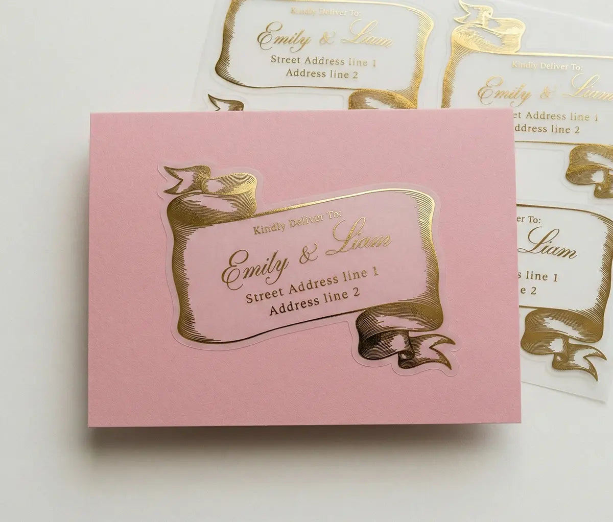 Custom Guest Address Labels | Vintage-Inspired Scroll Stickers | Real Gold, Silver, Rose Gold Foil