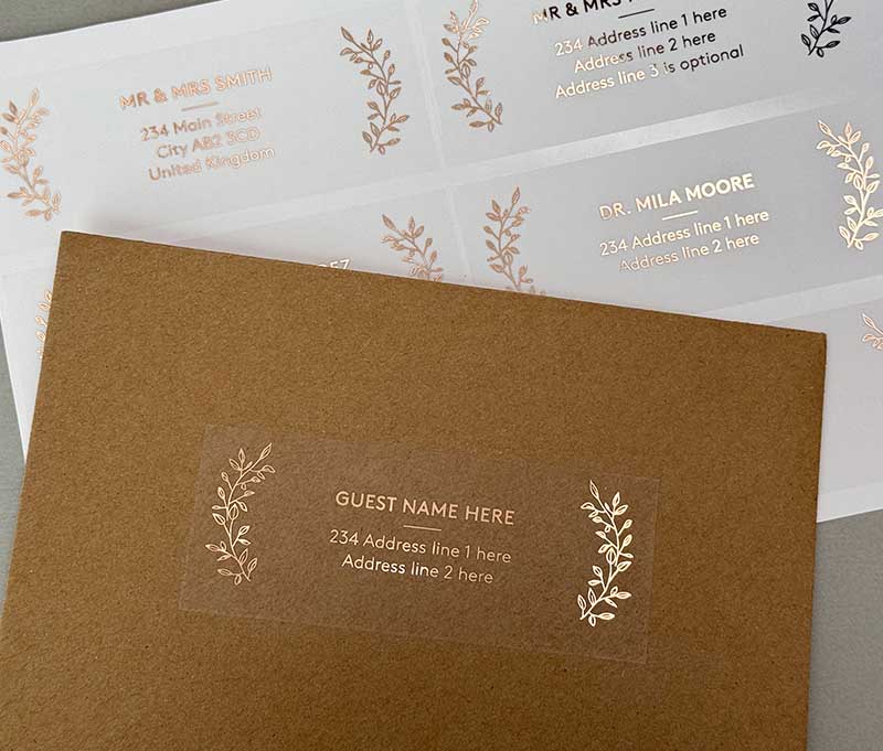 Classic guest address labels foil printed on transparent sticker 14pcs