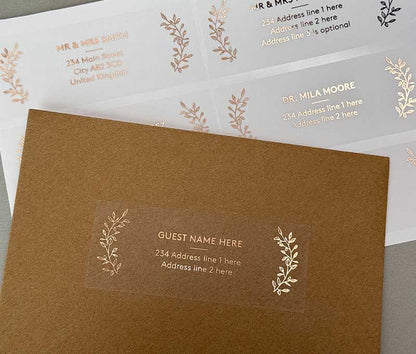 Classic guest address labels foil printed on transparent sticker 14pcs