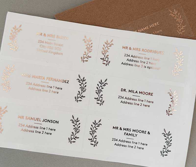 Classic guest address labels foil printed on transparent sticker 14pcs