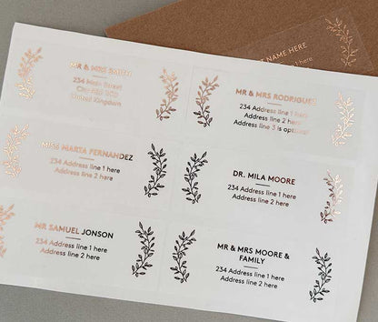 Classic guest address labels foil printed on transparent sticker 14pcs