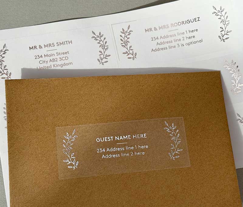 Classic guest address labels foil printed on transparent sticker 14pcs