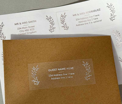 Classic guest address labels foil printed on transparent sticker 14pcs