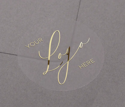 Gold foil printed custom business logo on clear round sticker