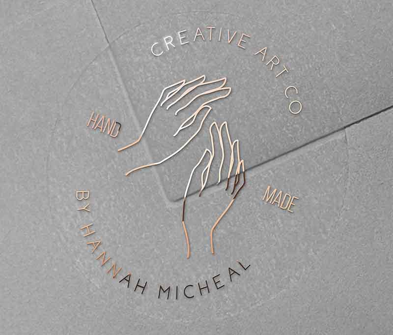 Personalized Handmade business stickers with custom text curved on top and bottom of the sticker printed in rose gold foil