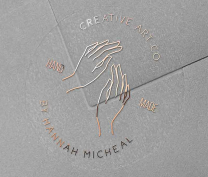 Personalized Handmade business stickers with custom text curved on top and bottom of the sticker printed in rose gold foil