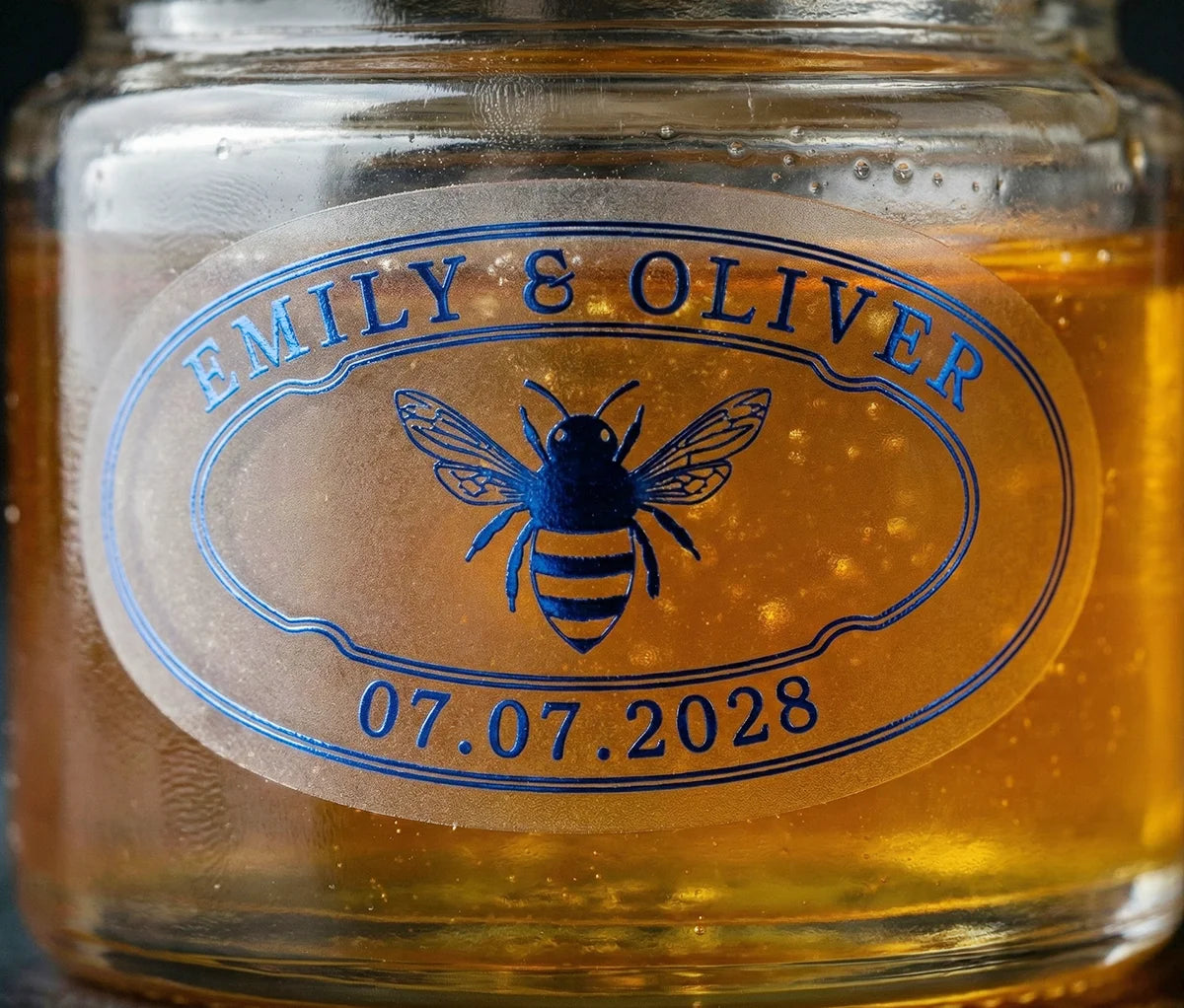 Personalised Honey Wedding Favour Labels - Real Foil Transparent Matte Stickers