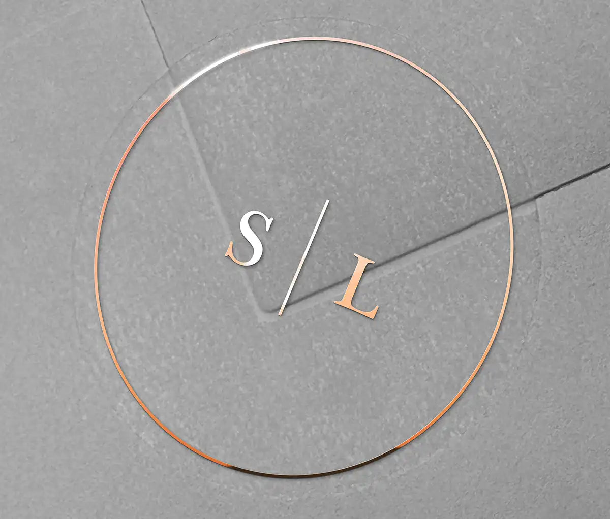 Minimalist Wedding envelope stickers with personalized initials printed in rose gold on clear round label