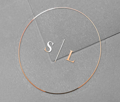Minimalist Wedding envelope stickers with personalized initials printed in rose gold on clear round label