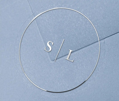 Minimalist Wedding envelope stickers with personalized initials printed in silver on clear round label