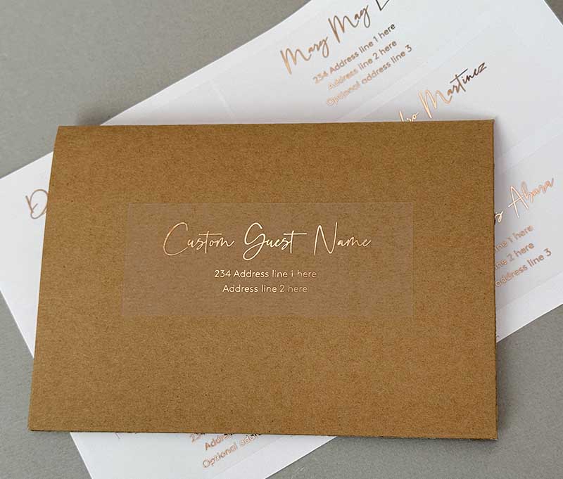 Modern recipient address labels foil printed on transparent sticker 14pcs
