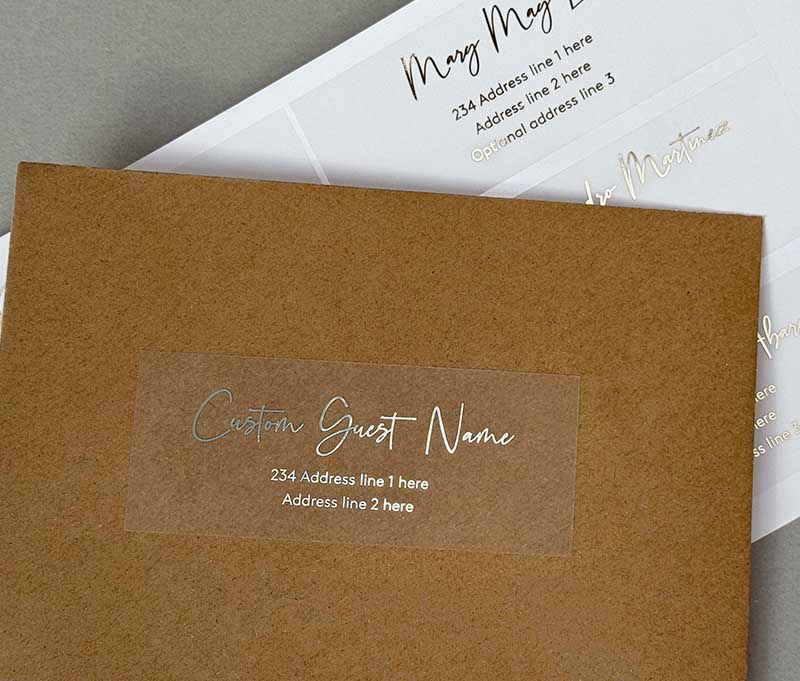 Modern recipient address labels foil printed on transparent sticker 14pcs