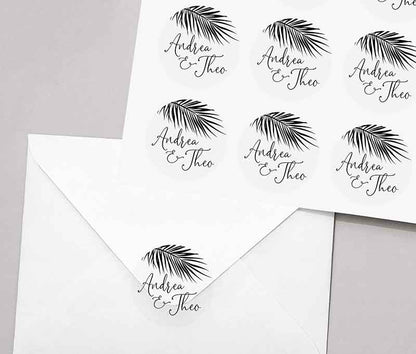Tropical wedding envelope stickers  printed in black l