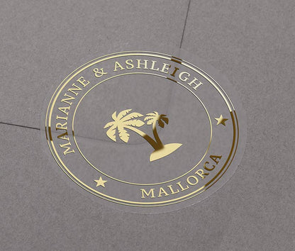 Palm tree wedding stickers foil printed