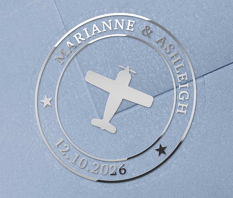 Personalizētas kāzu aplokšņu uzlīmes ar lidmašīnas attēlu