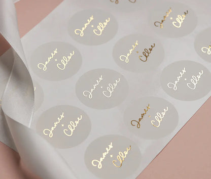Custom Foiled Wedding Stickers with Names – Luxury Wedding Labels