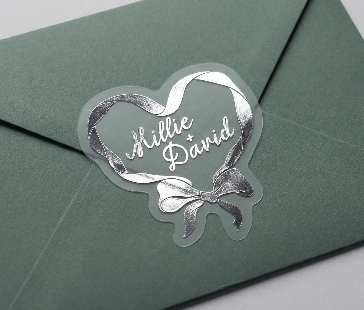 Coquette wedding stickers with personalised names, 28 pcs