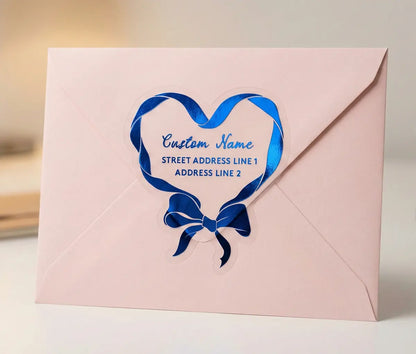 Custom Return Address Labels with Whimsical Ribbon & Bow graphic | Real Gold, Silver, Rose Gold Foil
