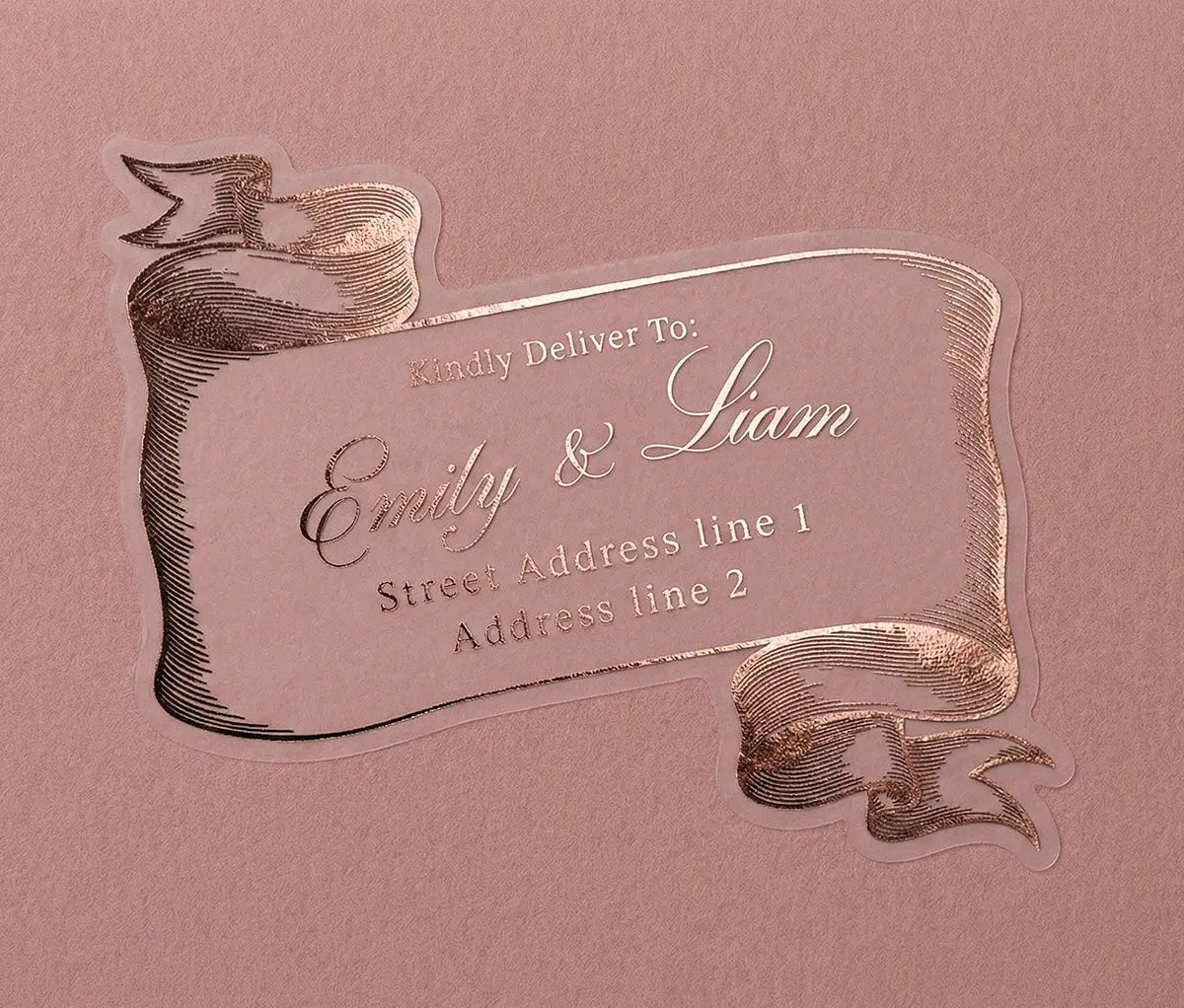 Custom Guest Address Labels | Vintage-Inspired Scroll Stickers | Real Gold, Silver, Rose Gold Foil